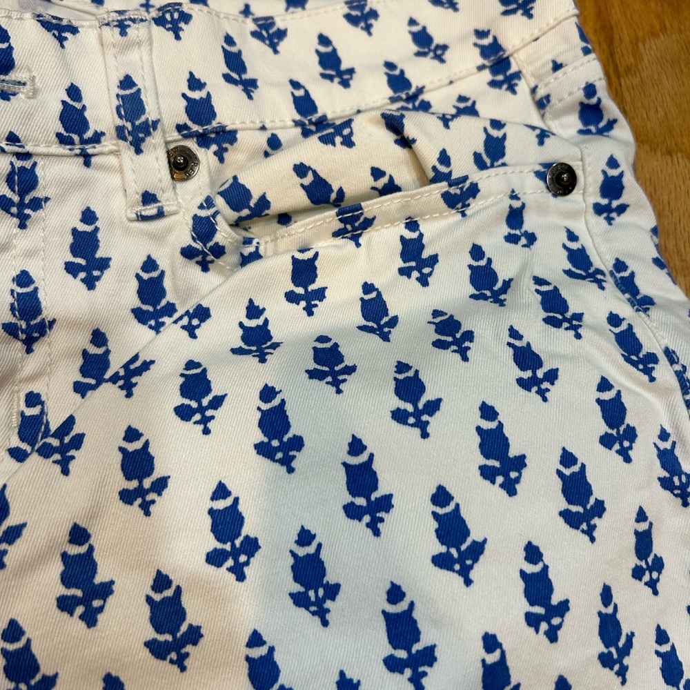 J.Crew toothpick ankle white pants with blue flower pattern - Picture 10 of 13